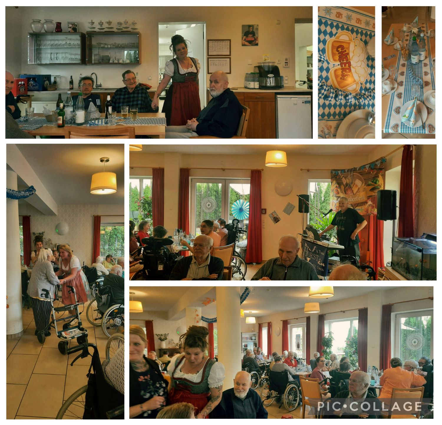 Bildercollage vom Oktoberfest, es war festlich geschmückt und die Senior*innen hatten viel Spaß